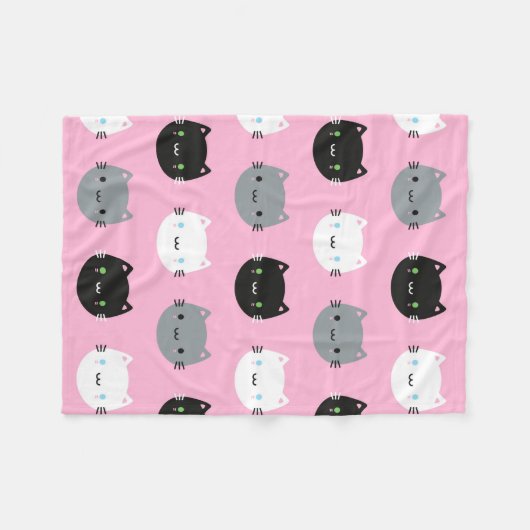 Couverture Polaire Chats et chatons mignons de Kawaii (rose) (Devant (Horizontal))