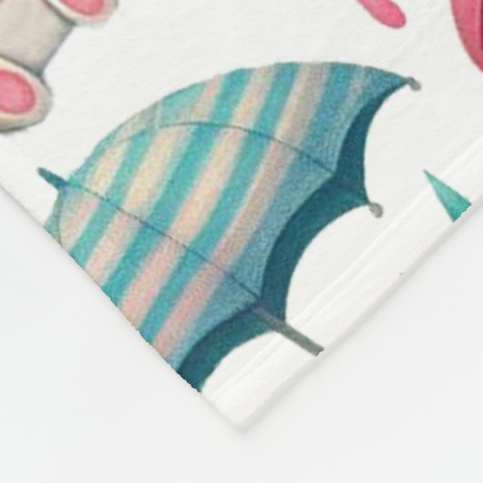 Couverture Polaire Chats et chiens à plume mignonne avec parapluies (Coin)