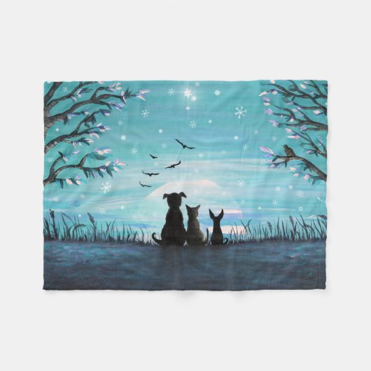 Couverture Polaire Chats et chiens Coucher de soleil d'hiver (Devant (Horizontal))