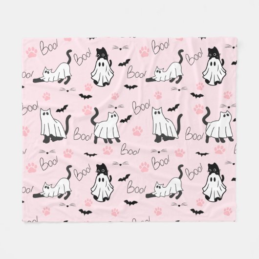 Couverture Polaire Chats fantômes mignons Halloween (Devant (Horizontal))