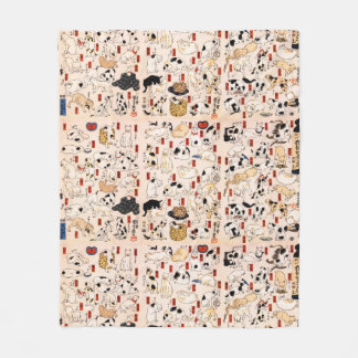 Couverture Polaire Chats japonais vintages ménagerie Woodblock Ukiyo-