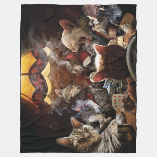 Couverture Polaire Chats jouant au poker (Devant)