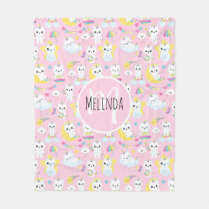 Couverture Polaire Chats licornes mignons motif rose clair