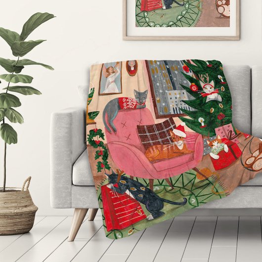 Couverture Polaire Chats mignons rétro Noël Vacances