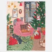 Couverture Polaire Chats mignons rétro Noël Vacances (Devant)