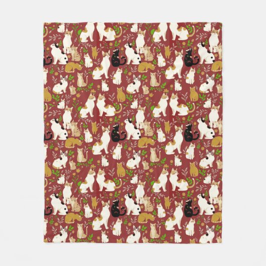 Couverture Polaire Chats mignons sur un Arrière - plan de Bourgogne (Devant)