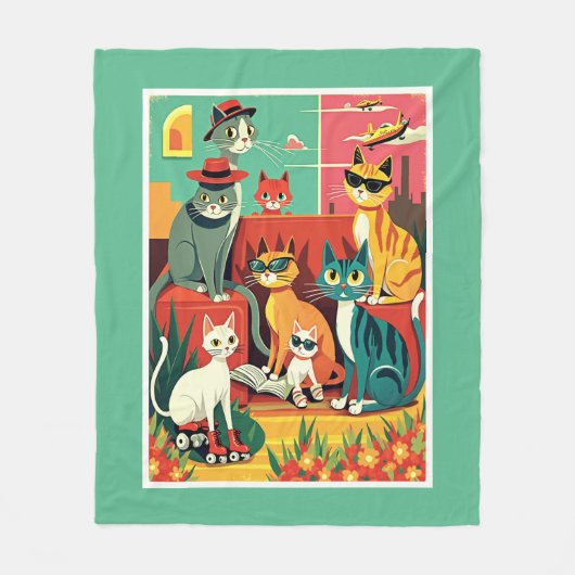 Couverture Polaire Chats modernes du milieu du siècle en vacances (Devant)