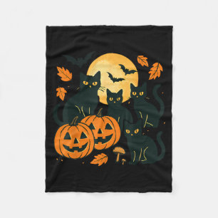 Couverture Polaire Chats noirs avec citrouilles Jack O Lanterns lune