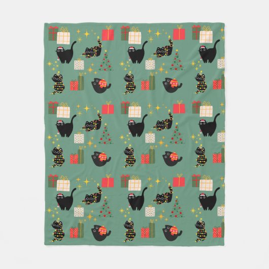 Couverture Polaire Chats noirs de Noël (Devant)