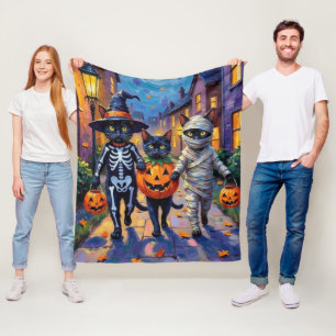 Couverture Polaire Chats noirs demandant des friandises en costumes d