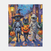 Couverture Polaire Chats noirs en costumes d'Halloween (Devant)