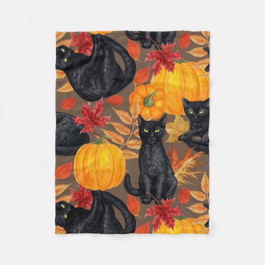 Couverture Polaire Chats noirs et citrouilles 2 (Devant)