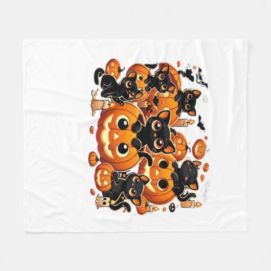 Couverture Polaire Chats noirs mignons en Citrouille Halloween Night  (Devant (Horizontal))