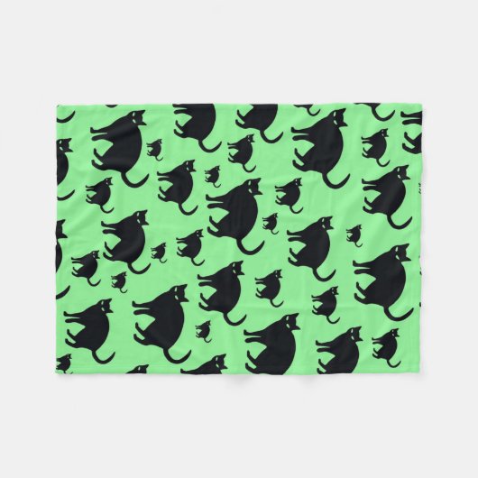 Couverture Polaire Chats noirs sur un Arrière - plan vert (Devant (Horizontal))