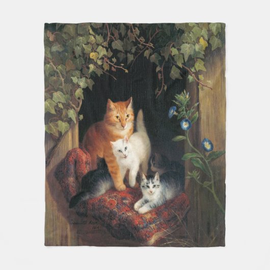 Couverture Polaire Chatte avec chatons (Art animalier) (Devant)