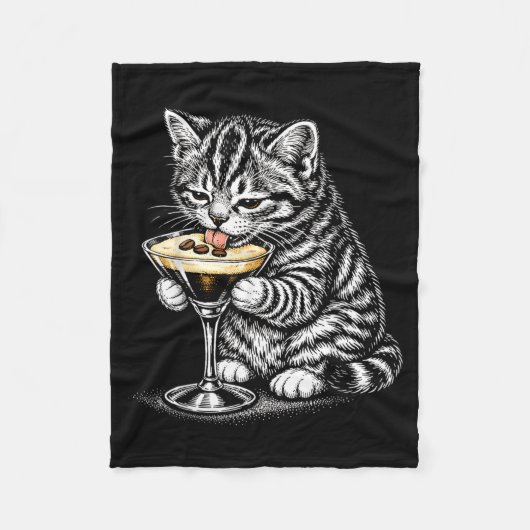Couverture Polaire Chatte Drôle Café Queue Encre Noire Art Chatons (Devant)