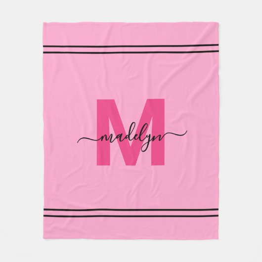 Couverture Polaire Chaud rose Fille Nom de script Monogramme (Devant)