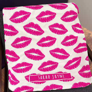 Couverture Polaire Chaud rose lèvres Lipstick Kiss Motif polaire Blan