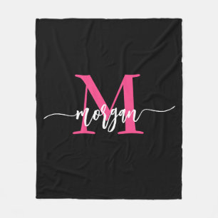 Couverture Polaire Chaud rose noir moderne Script Girl Monogramme Nom