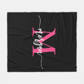 Couverture Polaire Chaud rose noir moderne Script Girl Monogramme Nom (Devant (Horizontal))