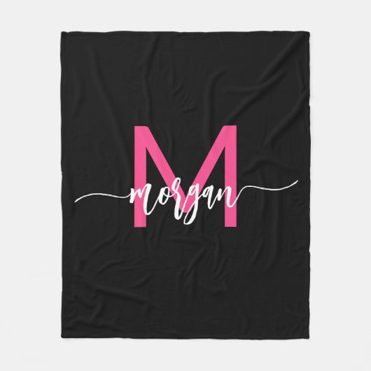 Couverture Polaire Chaud rose noir moderne Script Girl Monogramme Nom (Devant)