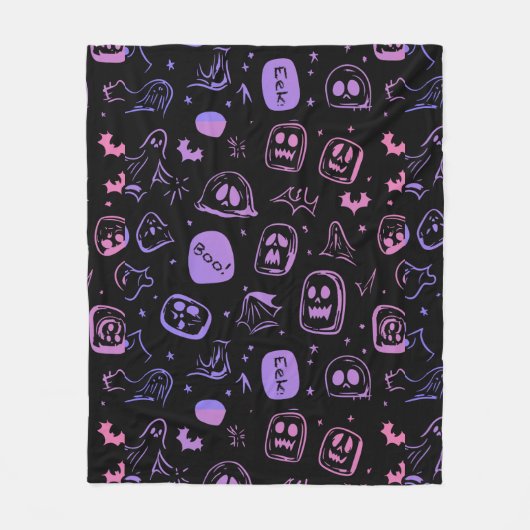 Couverture Polaire Chauves-souris et Eerie face Halloween Noir (Devant)
