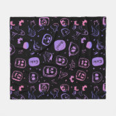 Couverture Polaire Chauves-souris et Eerie face Halloween Noir (Devant (Horizontal))