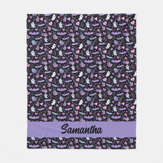 Couverture Polaire Chauves-souris et fantômes d'Halloween rose et vio (Devant)