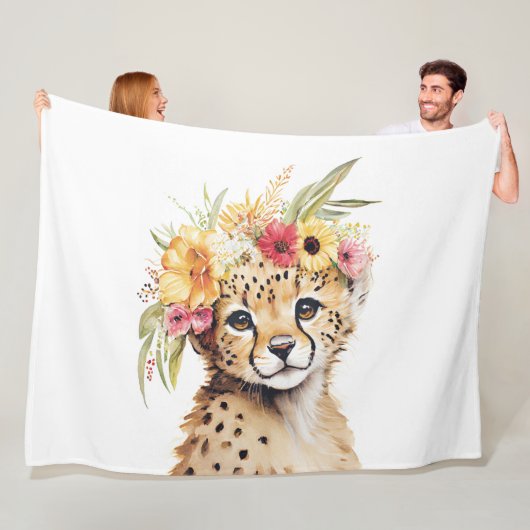 Couverture Polaire Cheetah Flower Crown Art Aquarelle Safari Wild (En situation)