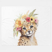 Couverture Polaire Cheetah Flower Crown Art Aquarelle Safari Wild (Devant (Horizontal))
