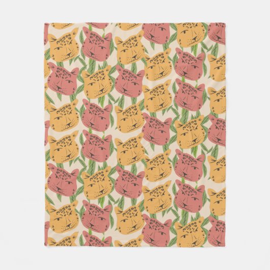 Couverture Polaire Cheetah Jungle Plante verdure Coral vert (Devant)