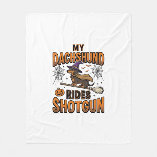 Couverture Polaire Chemise de Dachshund Halloween Sorcière Balai Roul