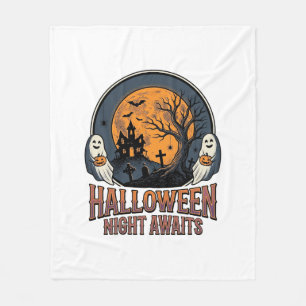 Couverture Polaire Chemise fantôme lune gravée scène Halloween vintag