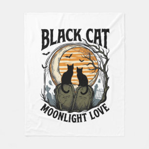 Couverture Polaire Chemise Halloween Chat Noir Vintage Lune Cimetière