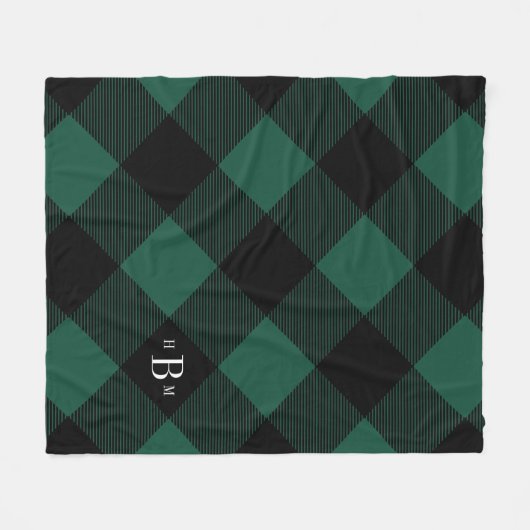 Couverture Polaire Chèque de Buffle Vert Monogramme à trois lettres (Devant (Horizontal))
