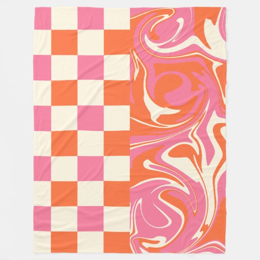Couverture Polaire Chèques et tourbillons - rose, orange et crème (Devant)