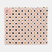 Couverture Polaire Chèques noirs, orange et roses - Monogrammes (Devant (Horizontal))