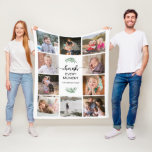 Couverture Polaire Chercher chaque instant Photo Collage blanc<br><div class="desc">Cette couverture en toison de photos de famille fait un cadeau parfait pour le gardien. Le design offre un montage photo de 10 avec le texte "Cherish Every Moment". Personnalisez chaque cadre photo carré avec vos photos de famille préférées. Le design est composé d'un texte de style manuscrit moderne, d'une...</div>