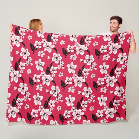 COUVERTURE POLAIRE CHERRY BLOSSOM - SAKURA (ROUGE) (En situation)