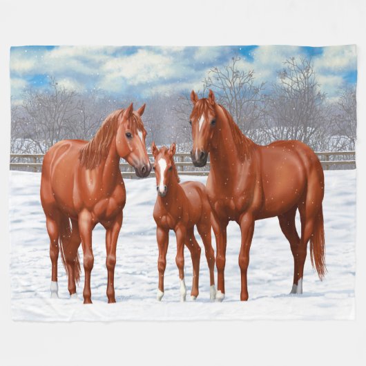 Couverture Polaire Chestnut Sorrel Quarter Chevaux En Neige (Devant (Horizontal))