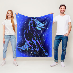 Couverture Polaire Cheval Bleu Fleece Coureur Au Lune