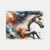 Couverture Polaire Cheval courant à l'aquarelle abstraite (Devant (Horizontal))