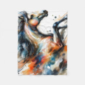 Couverture Polaire Cheval courant à l'aquarelle abstraite (Devant)