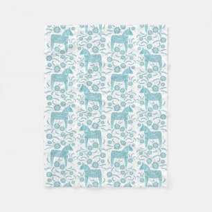 Couverture Polaire Cheval de Dala Suédois Turquoise et Blanche polai
