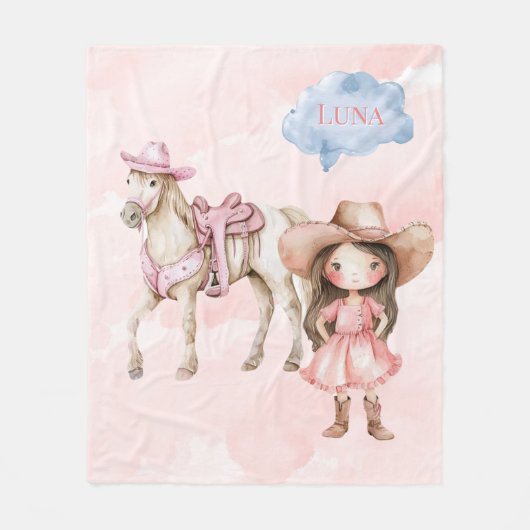 Couverture Polaire Cheval de fille rose 00e anniversaire de fête cade (Devant)