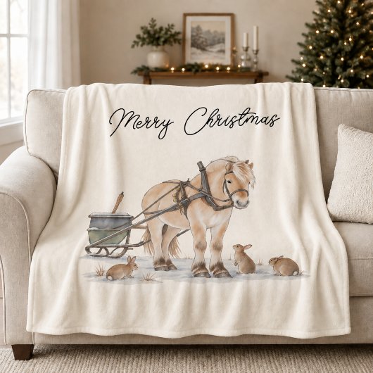 Couverture Polaire Cheval de Noël Animaux Hiver