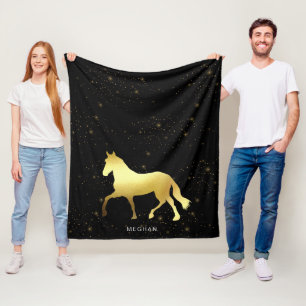 Couverture Polaire cheval d'or étoiles équestre Monogramme