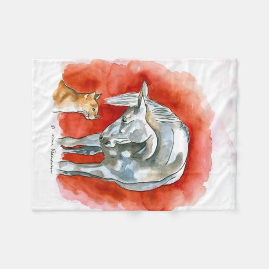 Couverture Polaire Cheval et chat (Devant (Horizontal))