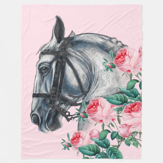 Couverture Polaire Cheval Et Rose (Devant)