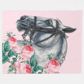 Couverture Polaire Cheval Et Rose (Devant (Horizontal))